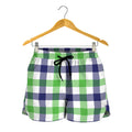 White Navy And Green Plaid Print Women's Shorts