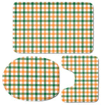 White Orange And Green Plaid Print 3 Piece Bath Mat Set