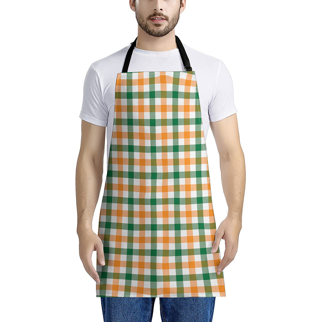 White Orange And Green Plaid Print Apron