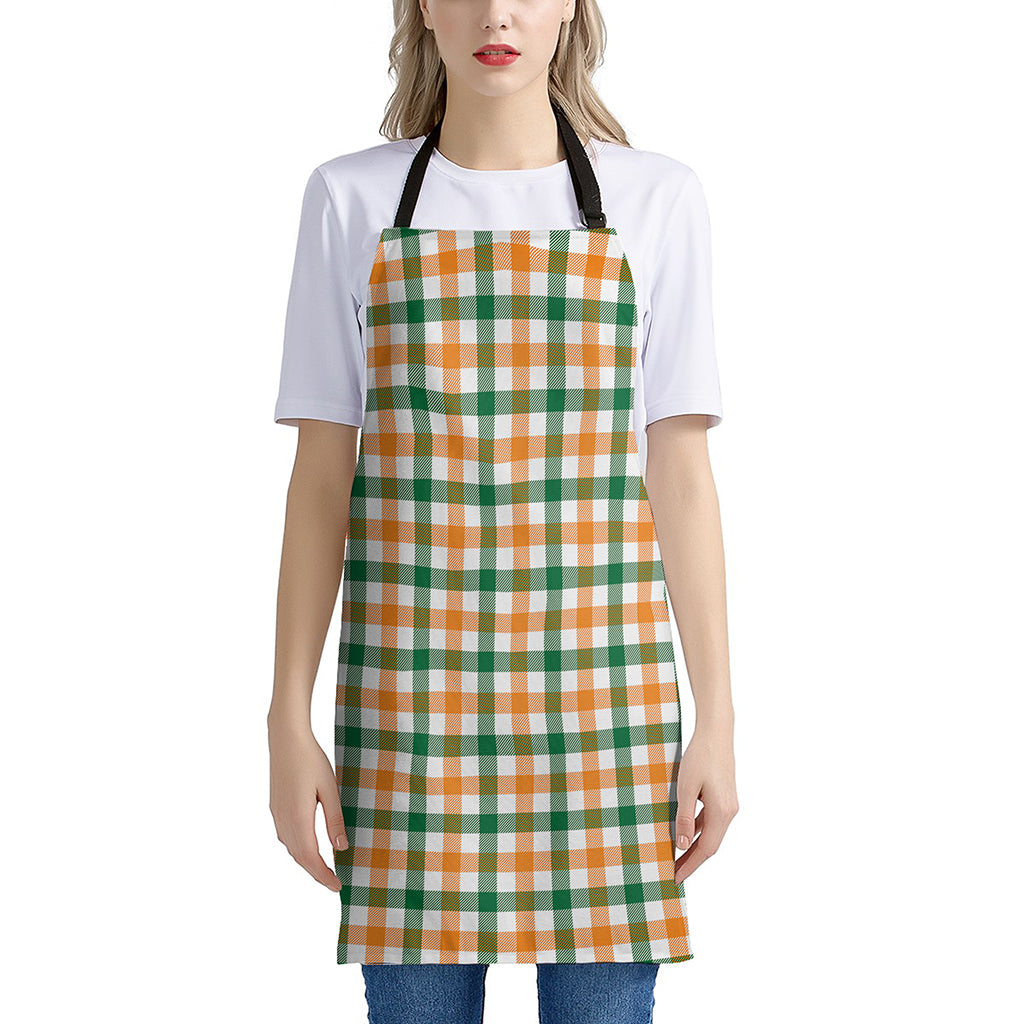 White Orange And Green Plaid Print Apron