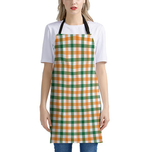 White Orange And Green Plaid Print Apron