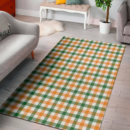 White Orange And Green Plaid Print Area Rug