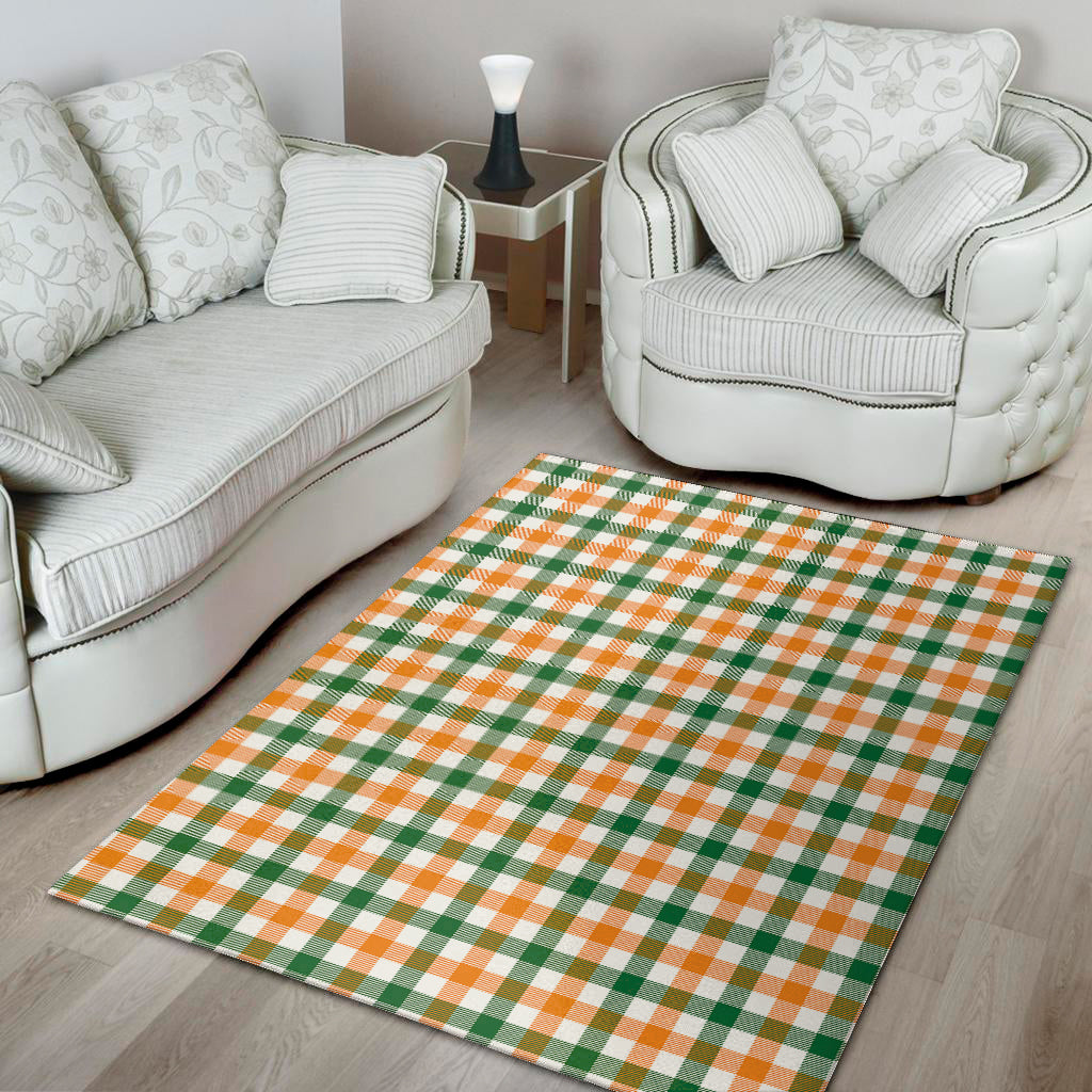 White Orange And Green Plaid Print Area Rug