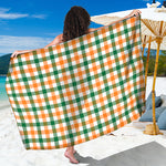 White Orange And Green Plaid Print Beach Sarong Wrap