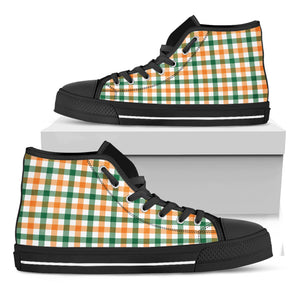 White Orange And Green Plaid Print Black High Top Shoes