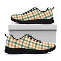 White Orange And Green Plaid Print Black Running Shoes