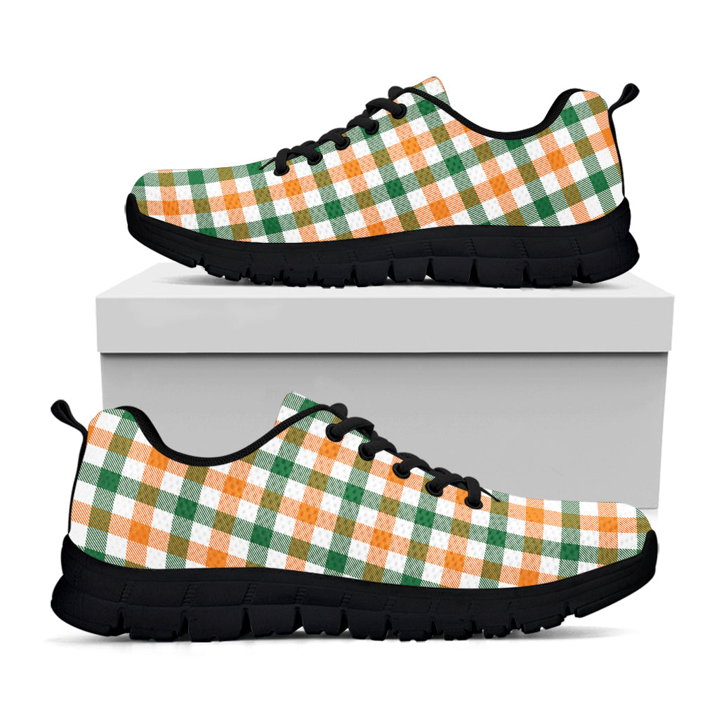 White Orange And Green Plaid Print Black Sneakers