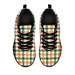 White Orange And Green Plaid Print Black Sneakers