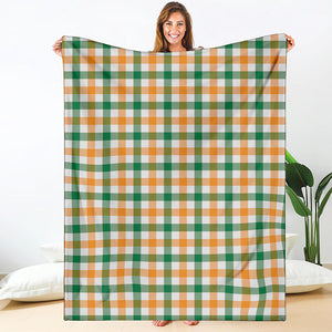 White Orange And Green Plaid Print Blanket