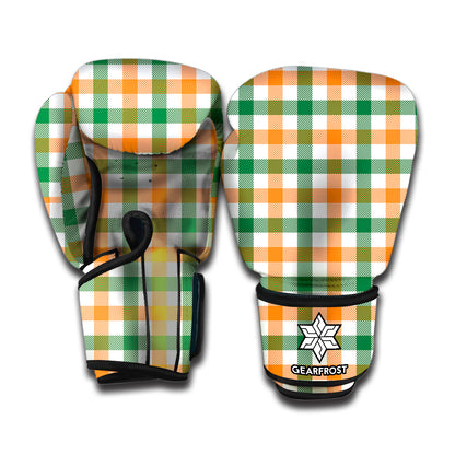 White Orange And Green Plaid Print Boxing Gloves