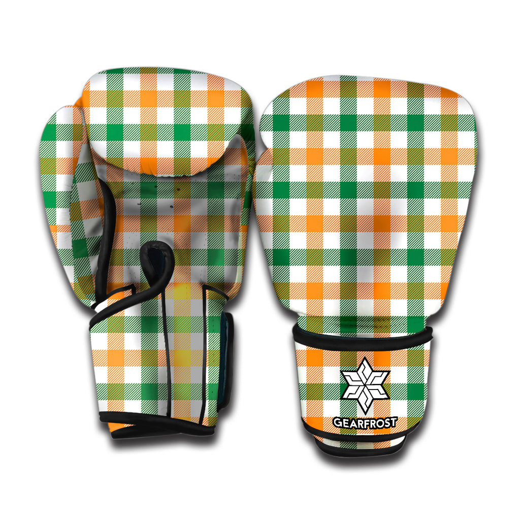White Orange And Green Plaid Print Boxing Gloves