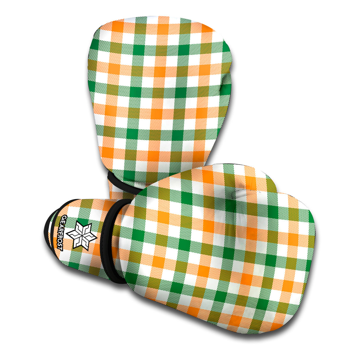 White Orange And Green Plaid Print Boxing Gloves
