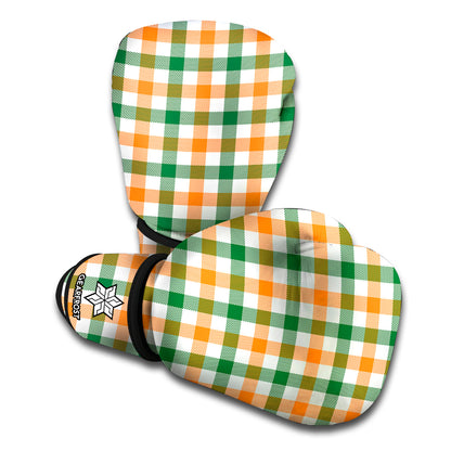 White Orange And Green Plaid Print Boxing Gloves