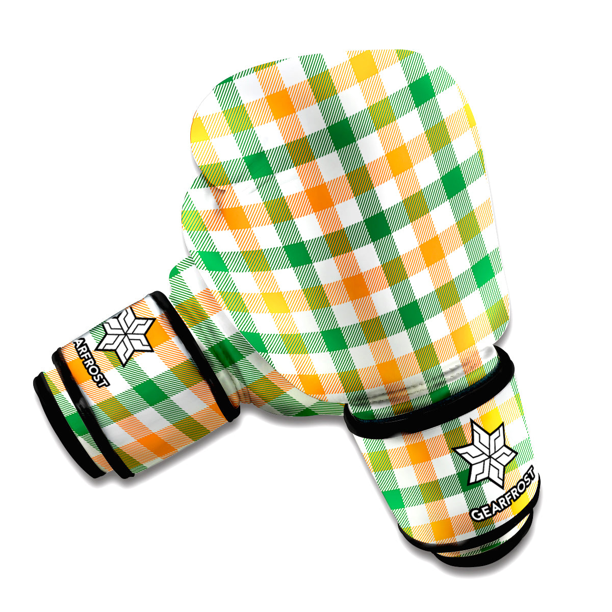 White Orange And Green Plaid Print Boxing Gloves