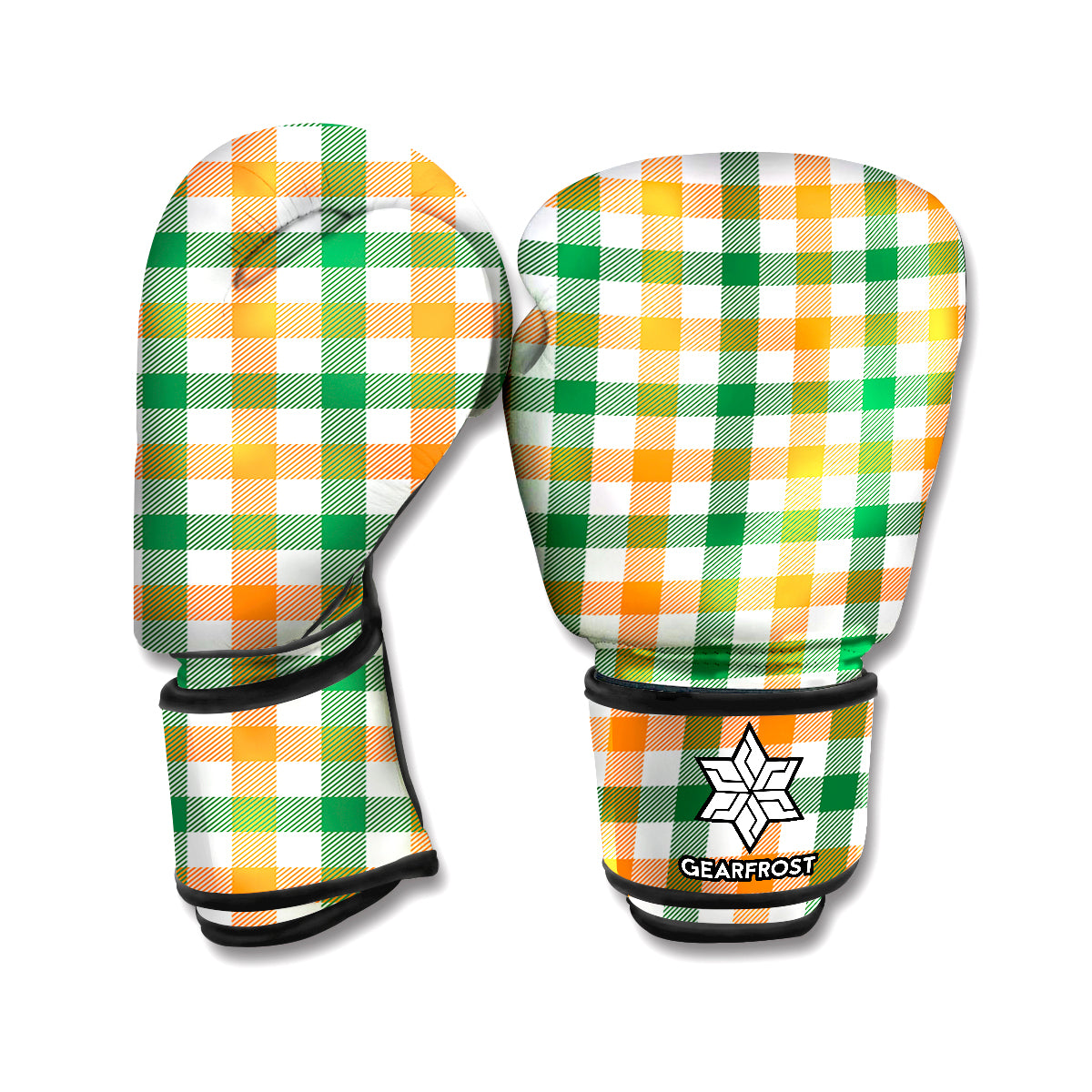 White Orange And Green Plaid Print Boxing Gloves