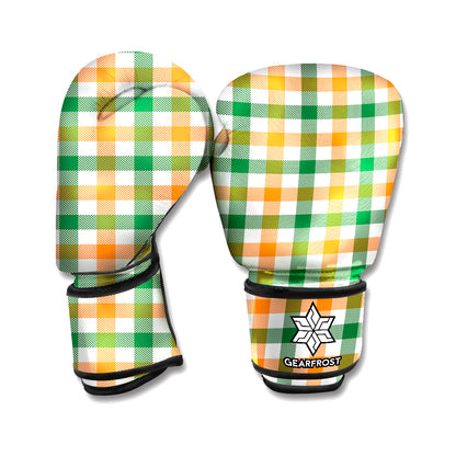 White Orange And Green Plaid Print Boxing Gloves