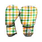 White Orange And Green Plaid Print Boxing Gloves