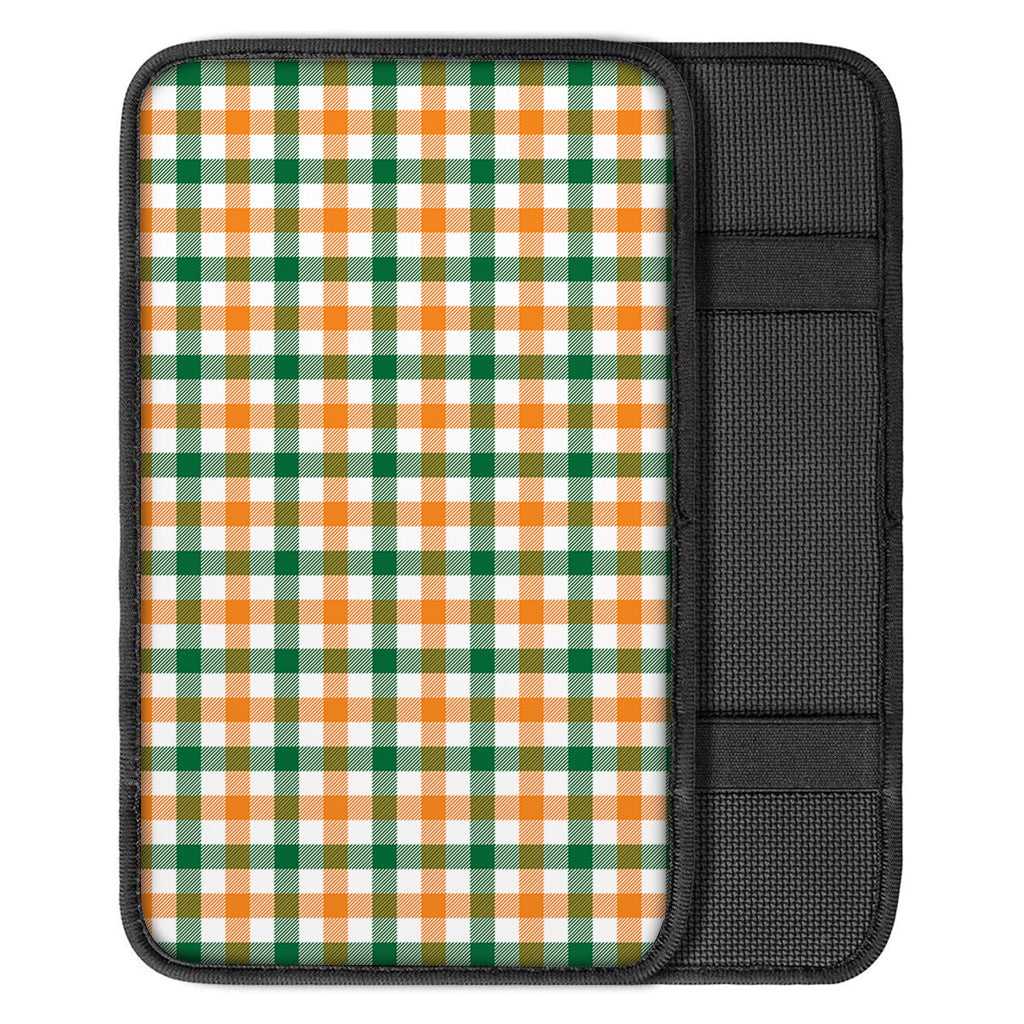White Orange And Green Plaid Print Car Center Console Cover