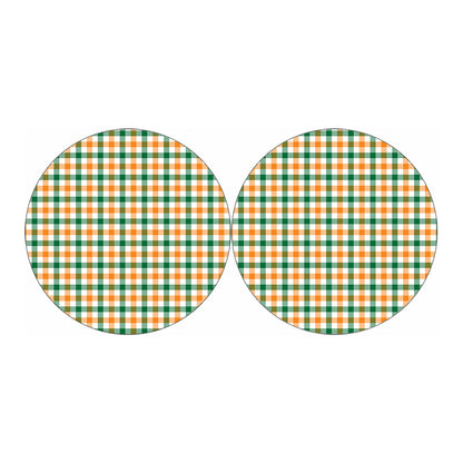 White Orange And Green Plaid Print Car Coasters