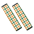 White Orange And Green Plaid Print Car Seat Belt Covers