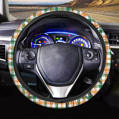 White Orange And Green Plaid Print Car Steering Wheel Cover