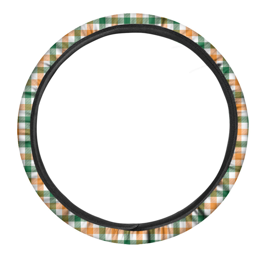 White Orange And Green Plaid Print Car Steering Wheel Cover