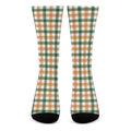 White Orange And Green Plaid Print Crew Socks