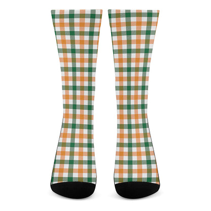 White Orange And Green Plaid Print Crew Socks