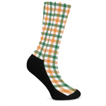 White Orange And Green Plaid Print Crew Socks