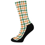 White Orange And Green Plaid Print Crew Socks
