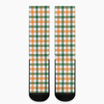 White Orange And Green Plaid Print Crew Socks