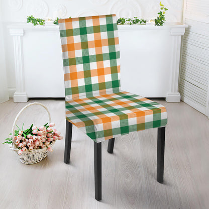 White Orange And Green Plaid Print Dining Chair Slipcover