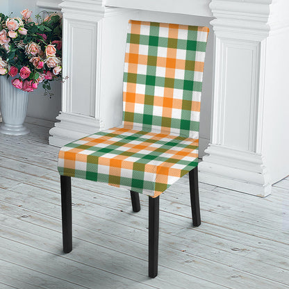 White Orange And Green Plaid Print Dining Chair Slipcover