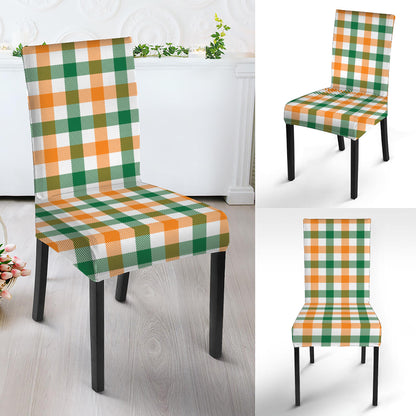 White Orange And Green Plaid Print Dining Chair Slipcover