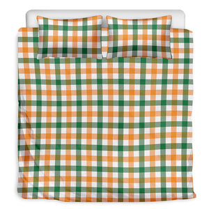 White Orange And Green Plaid Print Duvet Cover Bedding Set