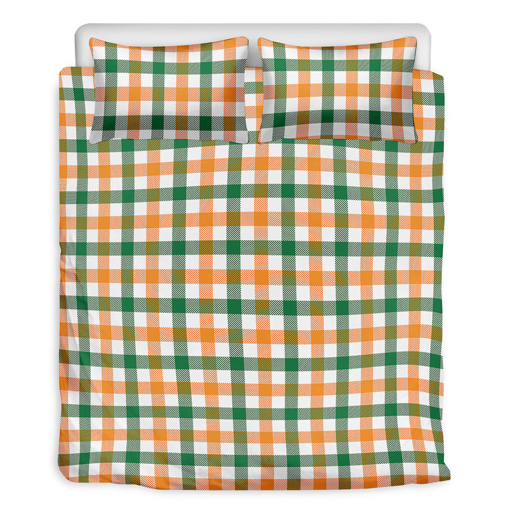 White Orange And Green Plaid Print Duvet Cover Bedding Set