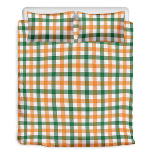 White Orange And Green Plaid Print Duvet Cover Bedding Set