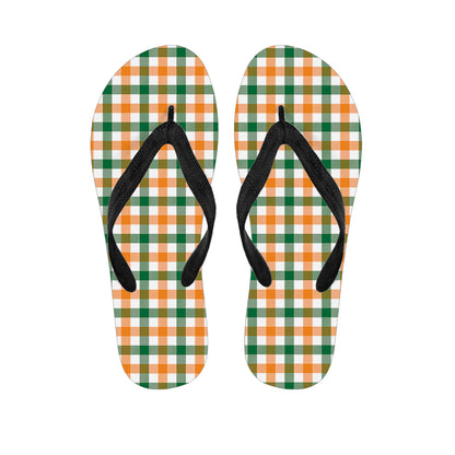 White Orange And Green Plaid Print Flip Flops