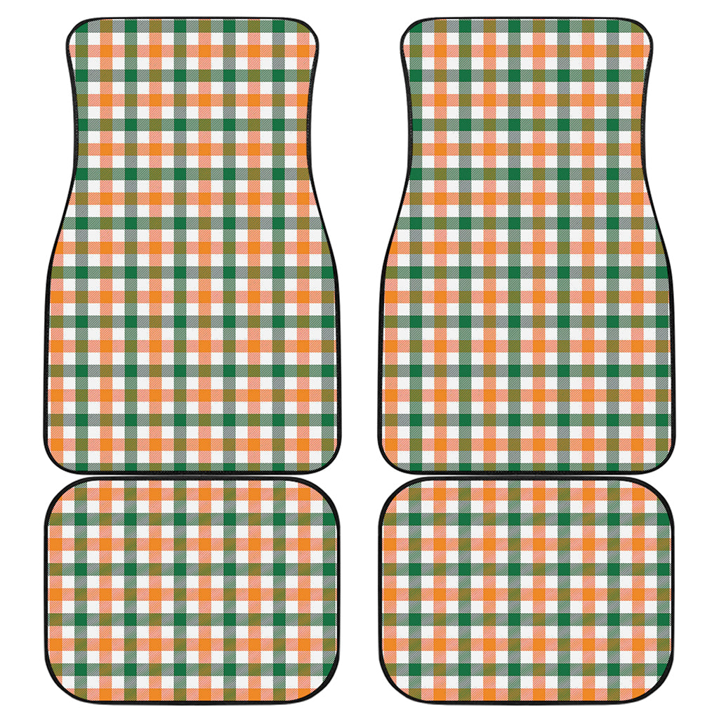White Orange And Green Plaid Print Front and Back Car Floor Mats