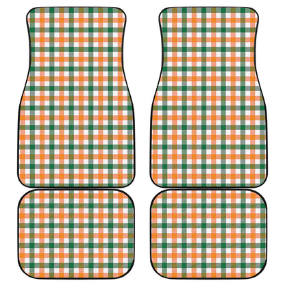 White Orange And Green Plaid Print Front and Back Car Floor Mats