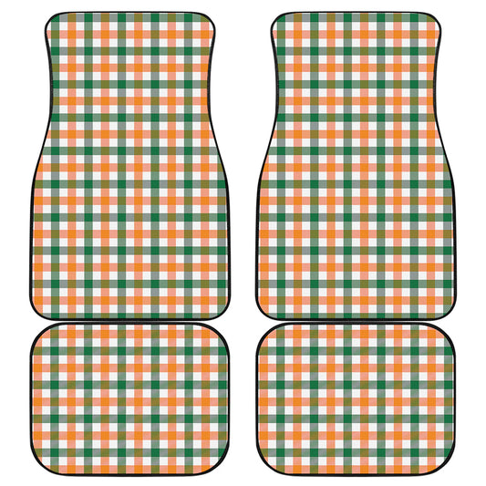White Orange And Green Plaid Print Front and Back Car Floor Mats