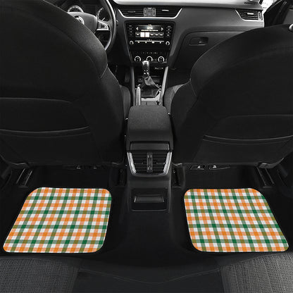 White Orange And Green Plaid Print Front and Back Car Floor Mats