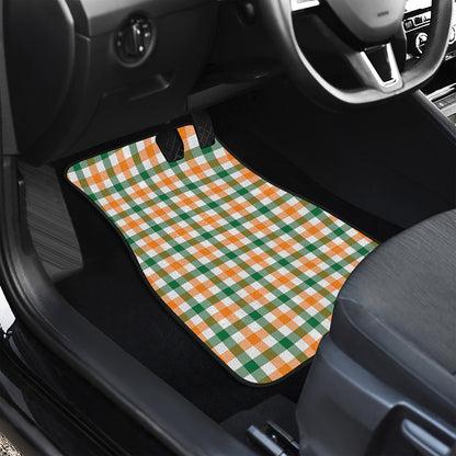 White Orange And Green Plaid Print Front and Back Car Floor Mats
