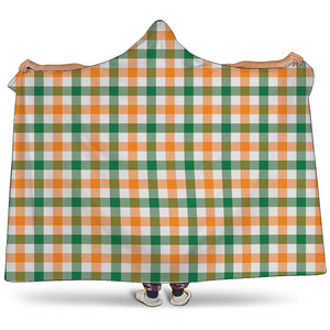 White Orange And Green Plaid Print Hooded Blanket