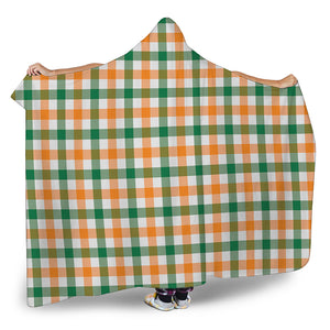 White Orange And Green Plaid Print Hooded Blanket