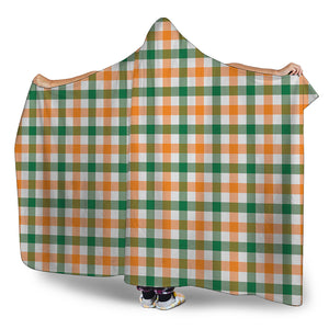 White Orange And Green Plaid Print Hooded Blanket