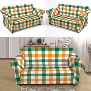 White Orange And Green Plaid Print Loveseat Slipcover