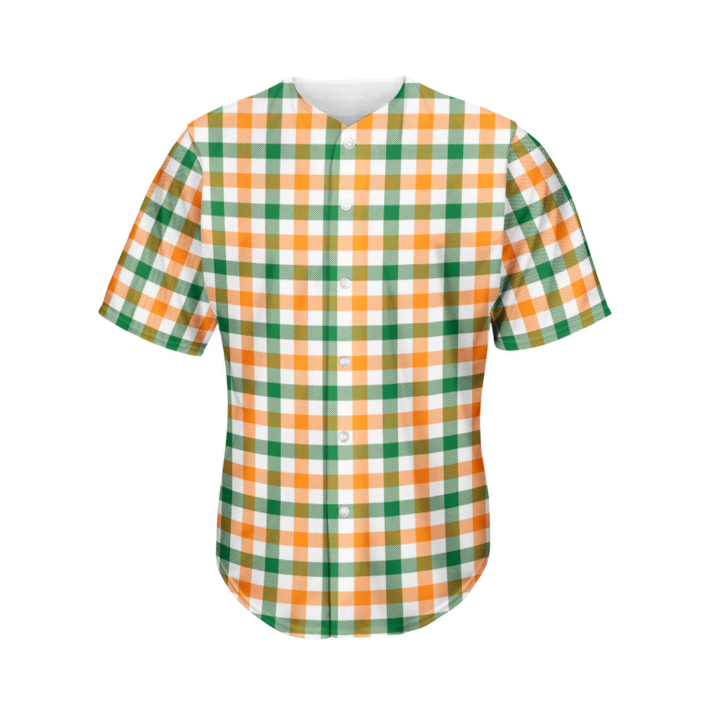 White Orange And Green Plaid Print Men's Baseball Jersey