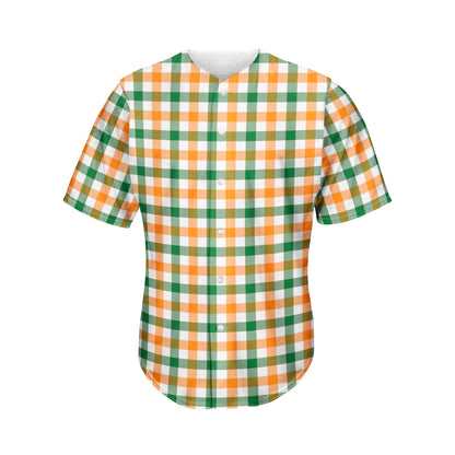 White Orange And Green Plaid Print Men's Baseball Jersey