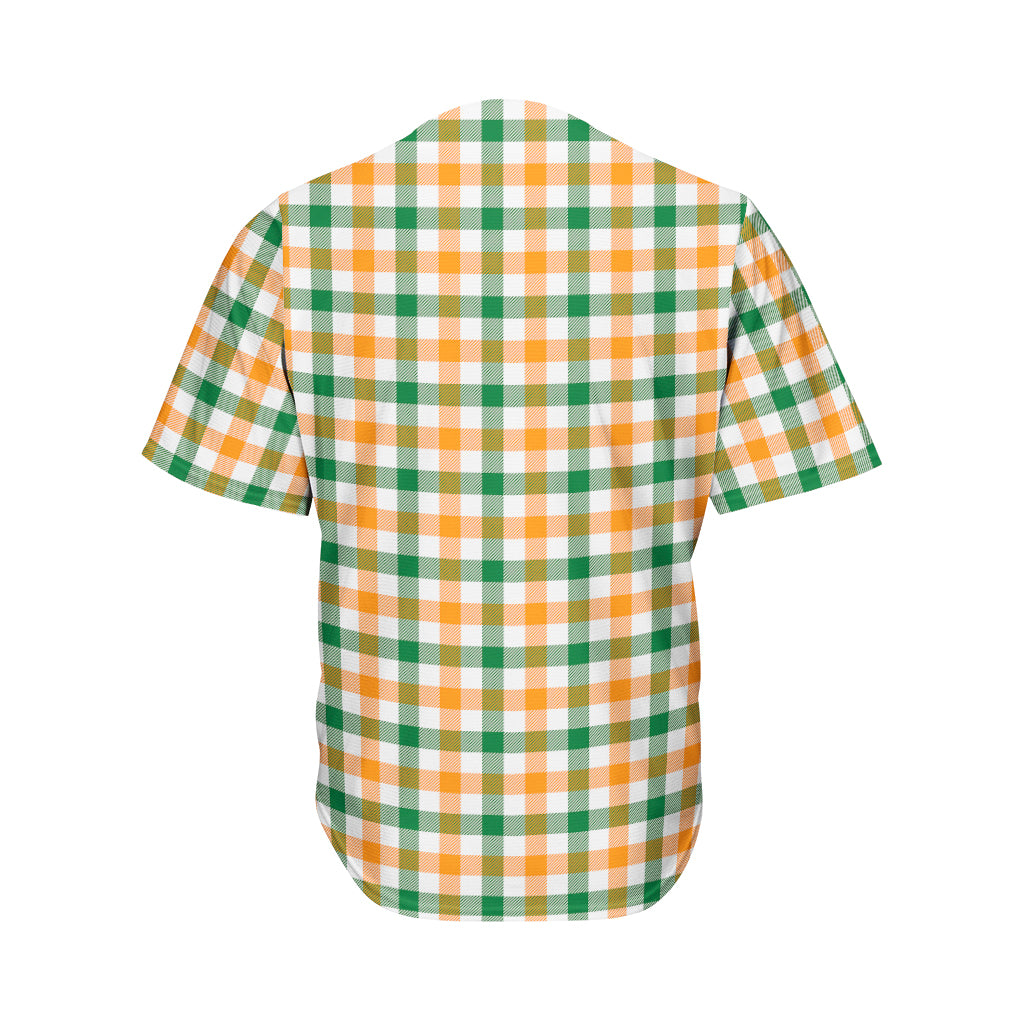 White Orange And Green Plaid Print Men's Baseball Jersey